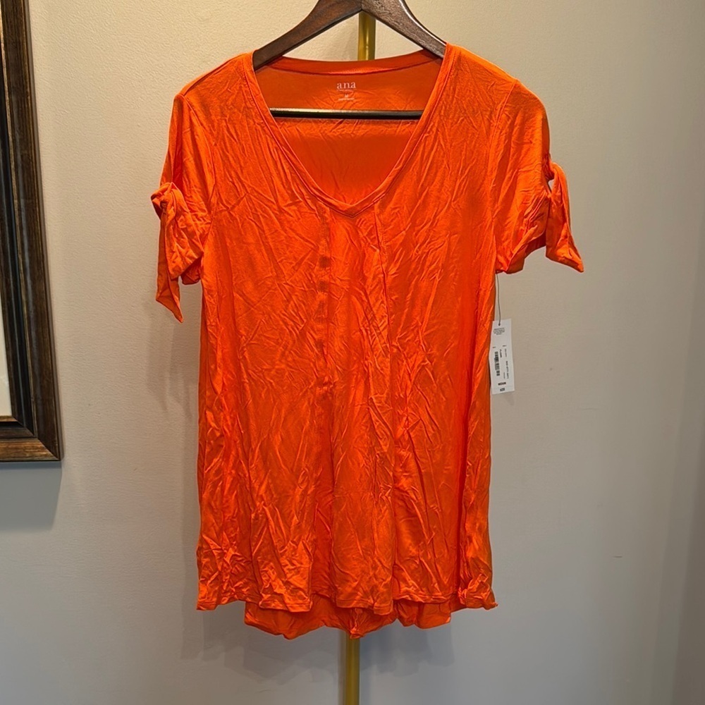 ANA Orange Fame Relaxed Short Sleeve Tee with tie sleeves NWT M
